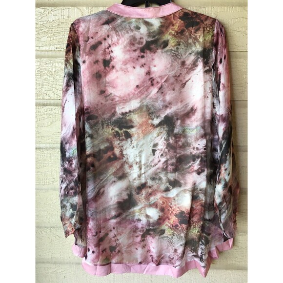 Angela Moda womens Silk Blend Long Sleeve Blouse Top size XL Pink Print Italy - Picture 5 of 9